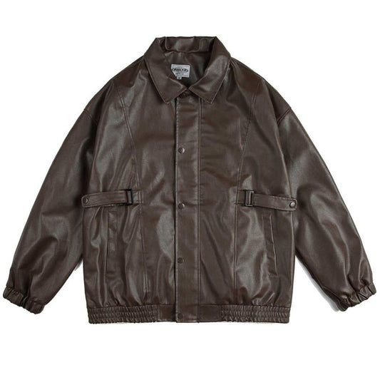 Classic American casual plain PU leather jacket