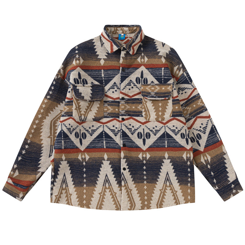 Ethnic print long-sleeved shirt for fall