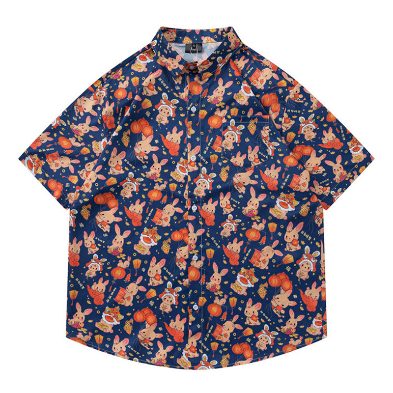 Retro "Rabbit" all-over print short-sleeved shirt