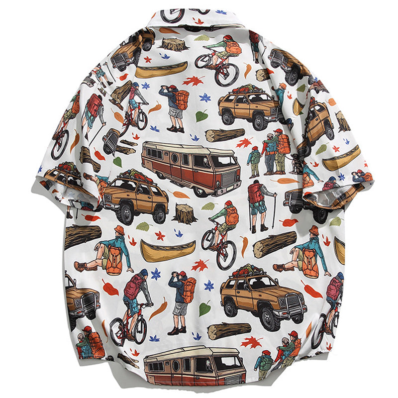"Traveler" Print Aloha Shirt