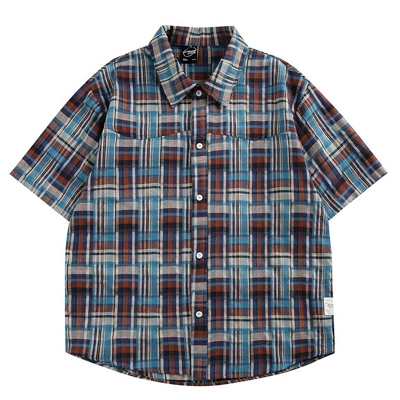 New Summer Check Cotton Short Sleeve Shirt