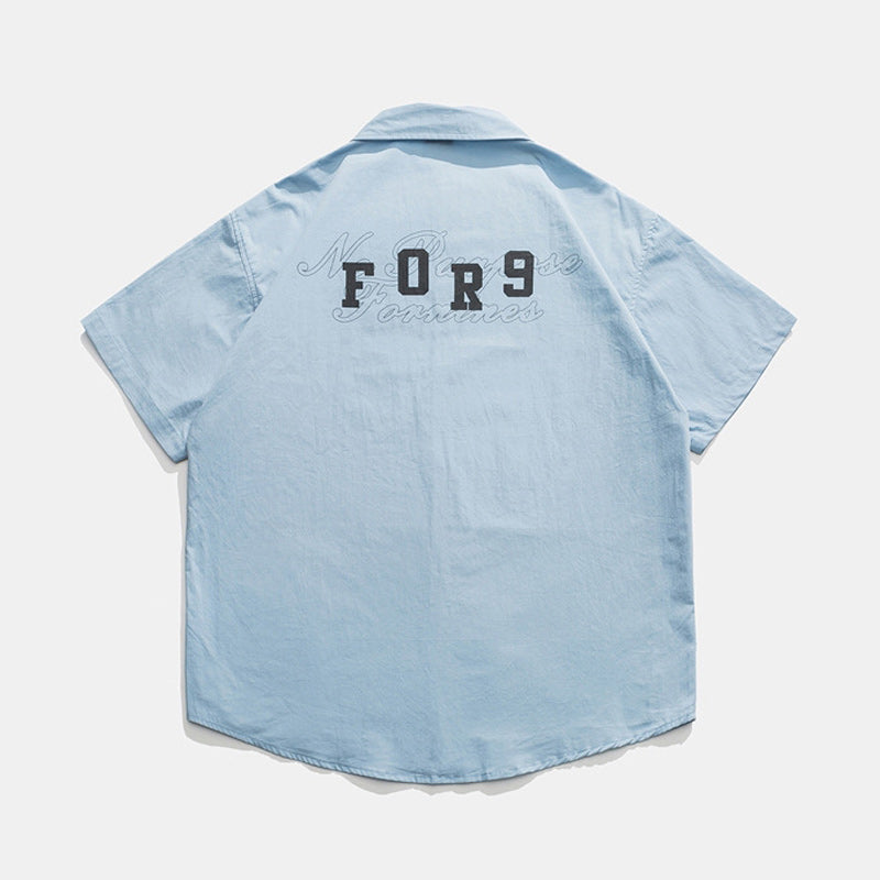 Printed pocket plain work short sleeve shirt