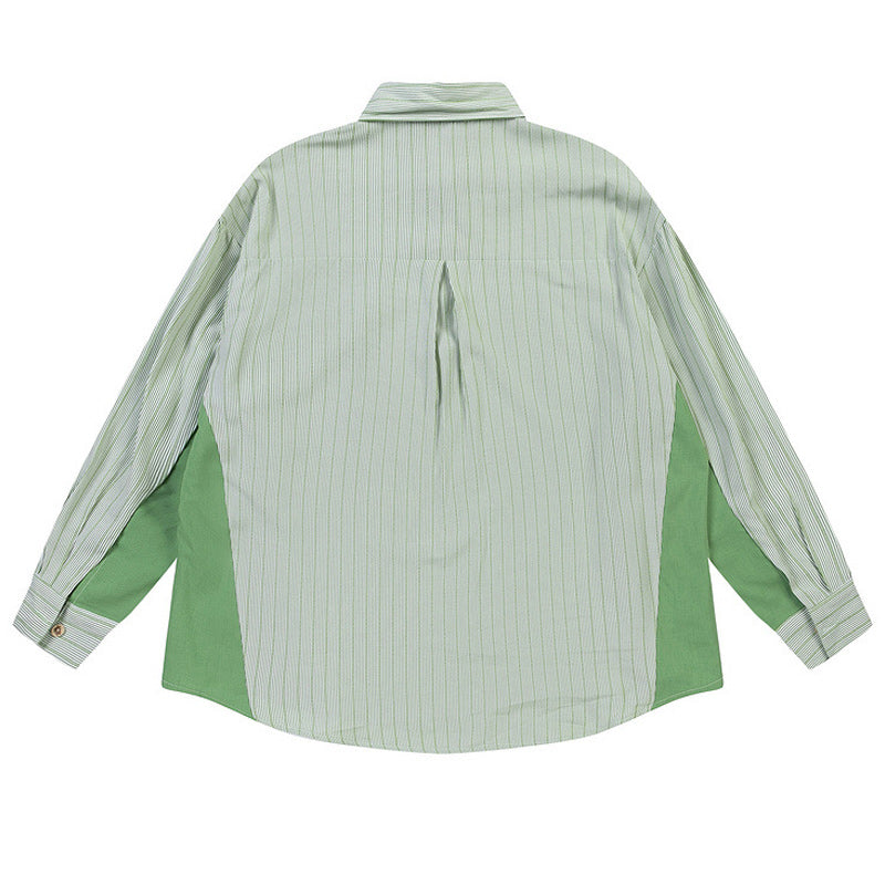 Striped color-block long-sleeved shirt