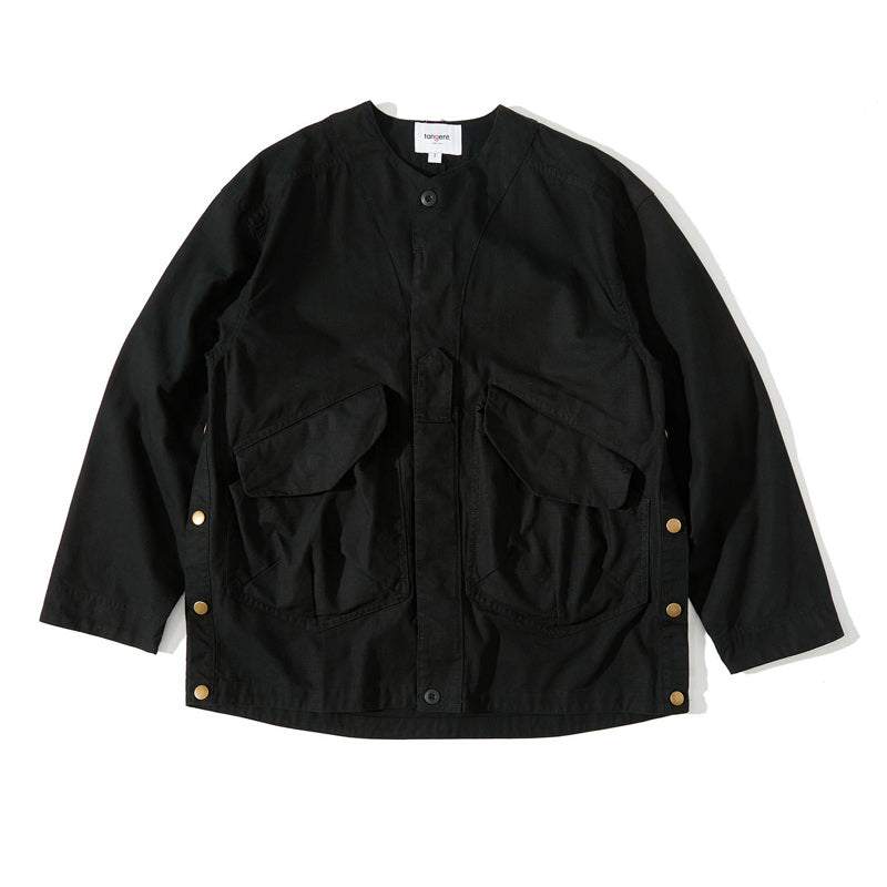 Luxurious V-neck plain functional pocket jacket