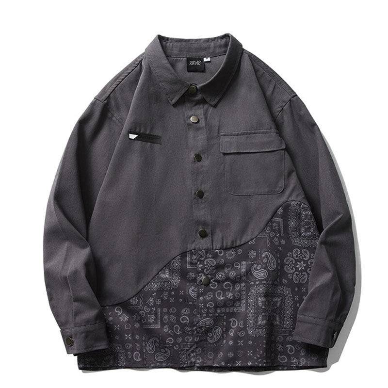 エスニック風 イレギュラー 切替 カシューナッツ 花柄 シャツ