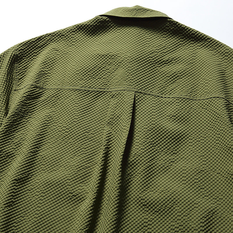 New summer multi-pocket plain short-sleeved shirt