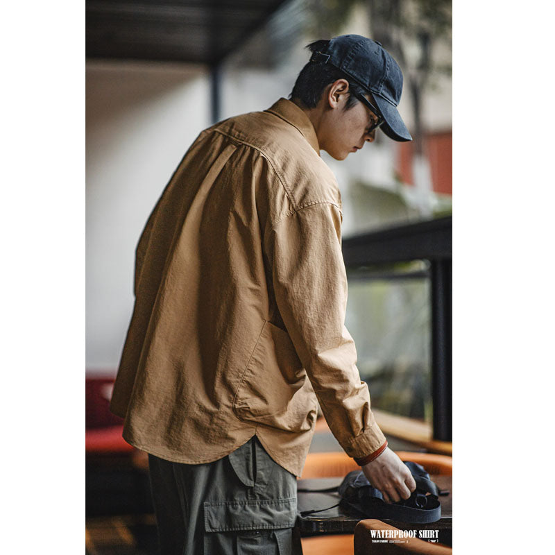 Water-repellent checked Taslon fabric work shirt