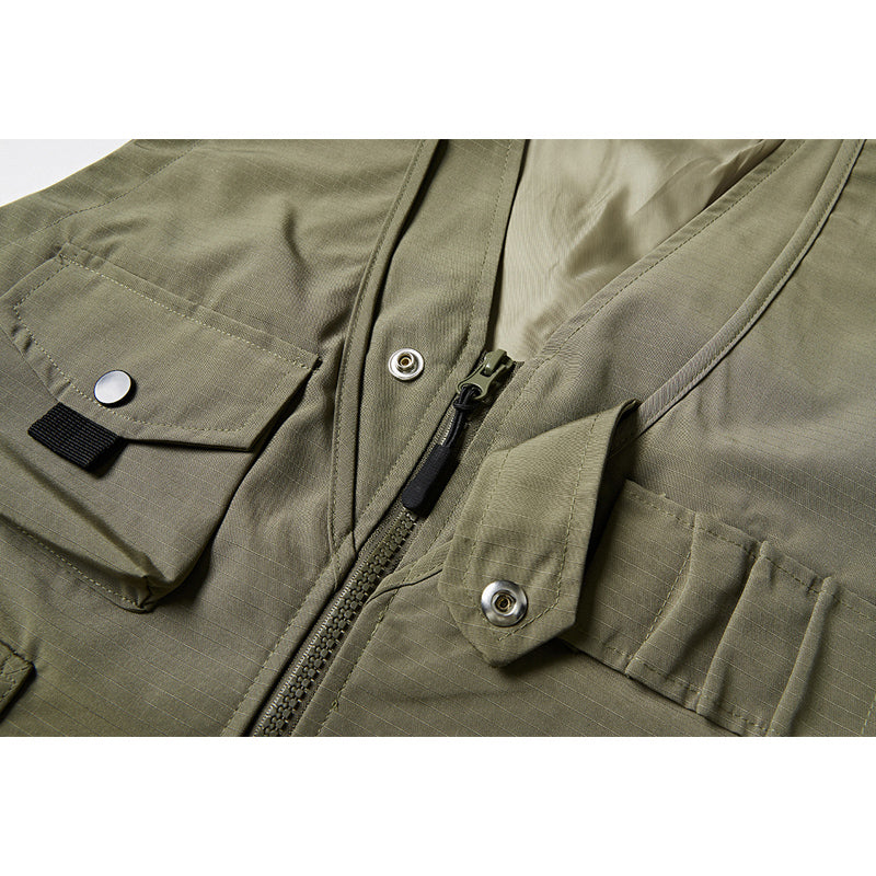 3色展開 Multi pocket フェイクレイヤードチェック柄アウトドアベスト