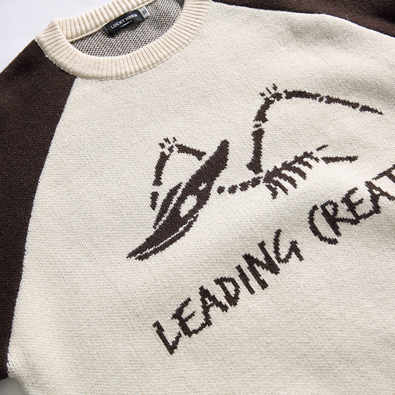 「Leading Creator」シリーズ ジャガード織ラグラン配色ニットセーター