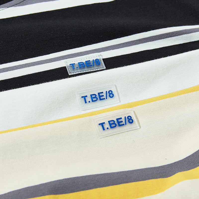 New summer border-switched crew neck T-shirt