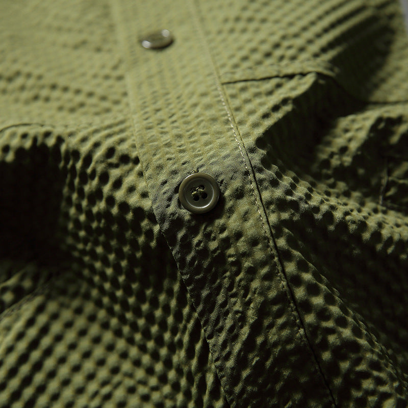 New summer multi-pocket plain short-sleeved shirt
