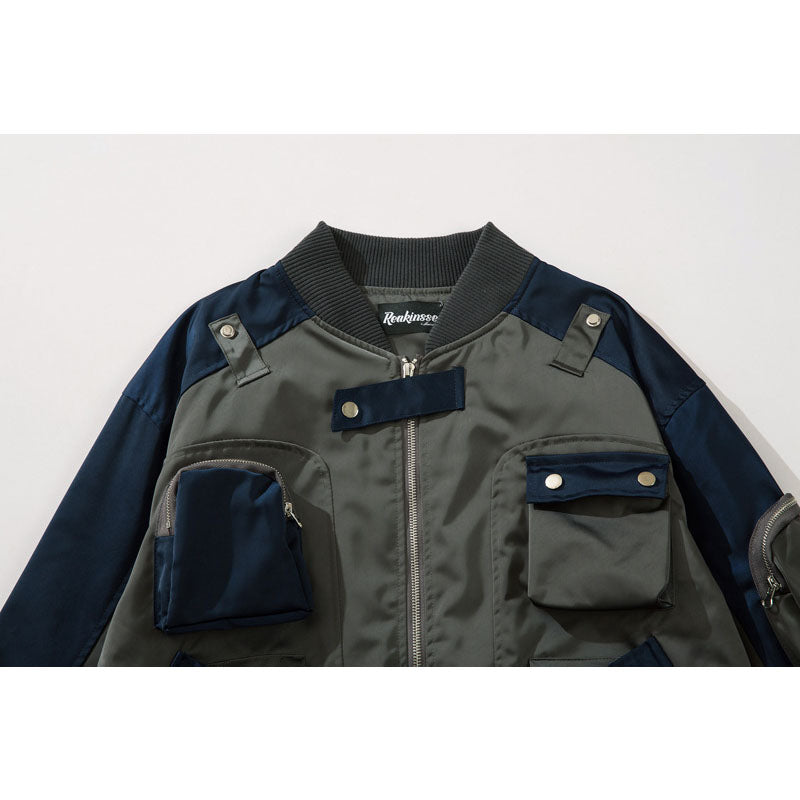 Three-dimensional multi-pocket color-coordinated casual jacket