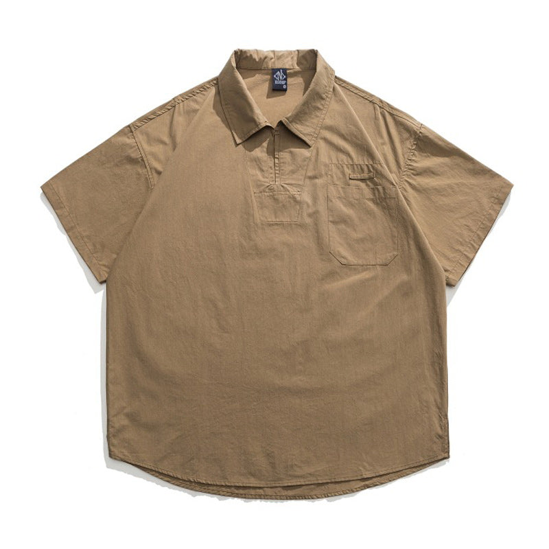 Classic plain hedgework short-sleeved shirt