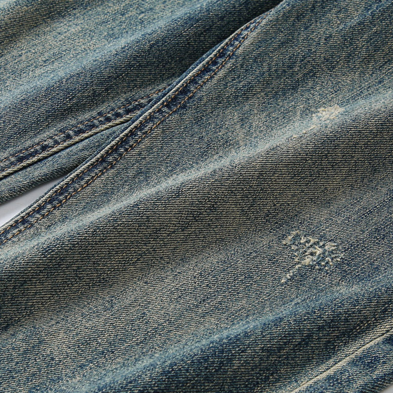 13.5 oz 100% cotton washed old straight jeans