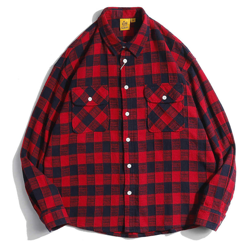 Classic check pattern pocket long sleeve shirt