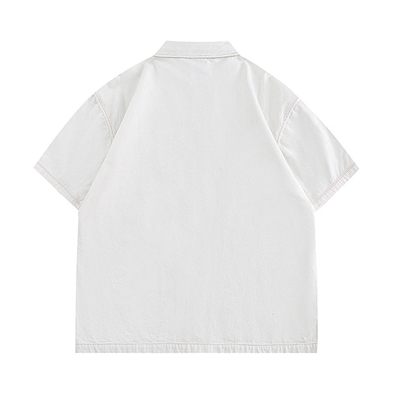 Retro casual plain work short sleeve shirt