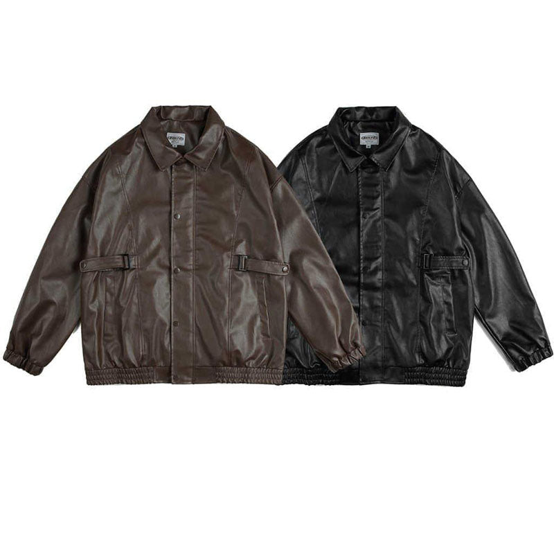Classic American casual plain PU leather jacket