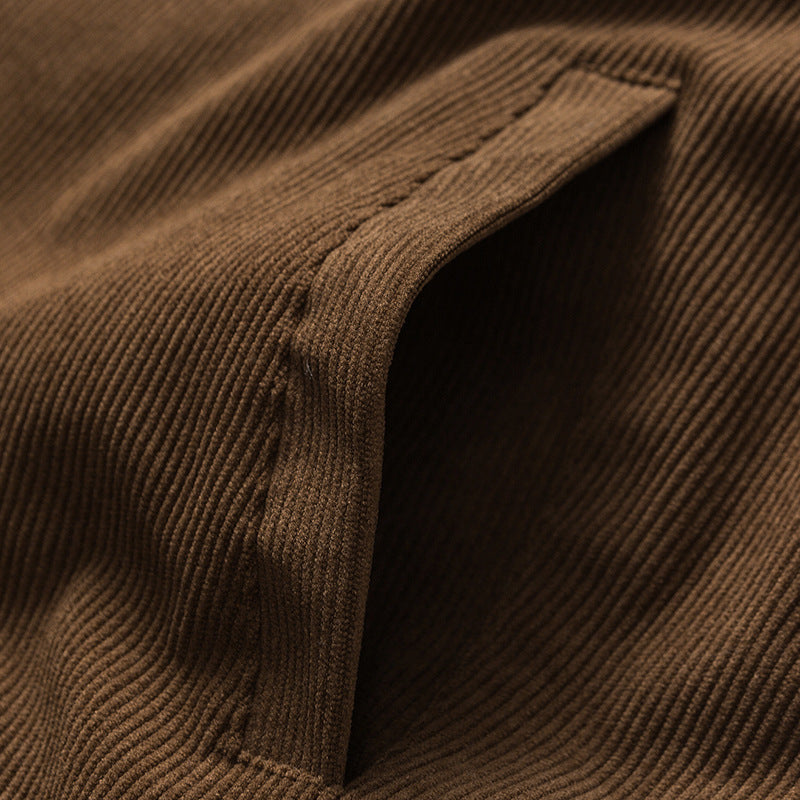 Plain corduroy coat with label decoration