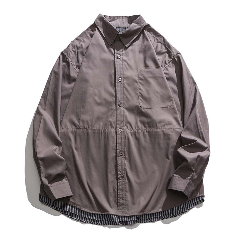 Striped plain long-sleeved shirt