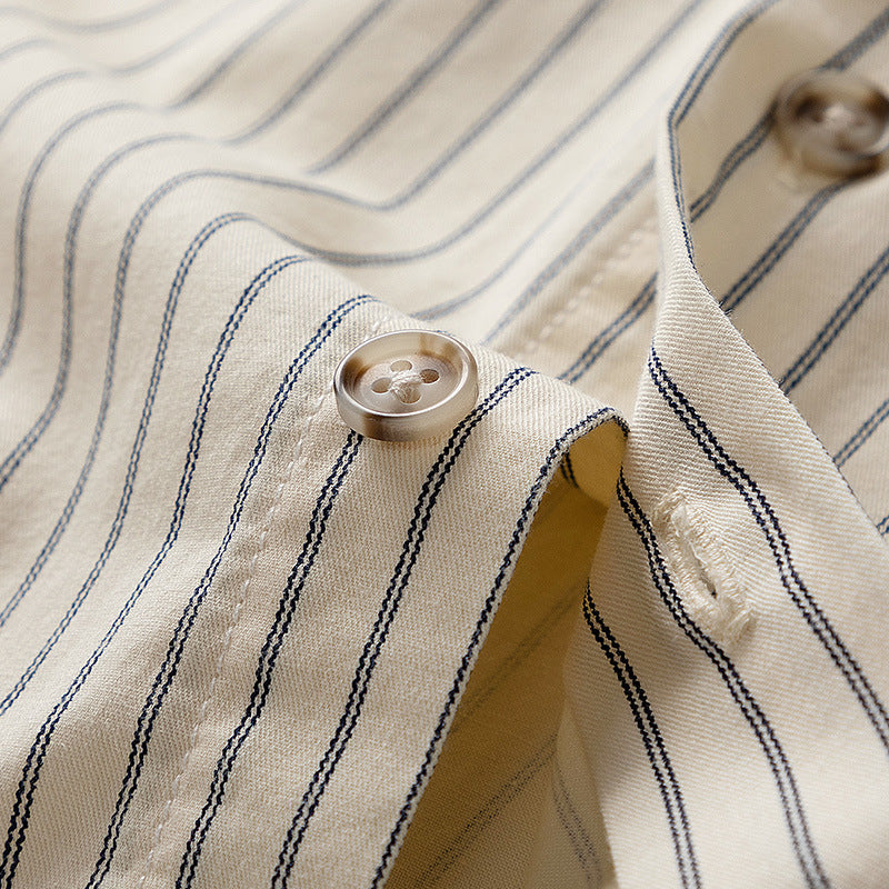 Striped turn-down collar three-dimensional pocket shirt