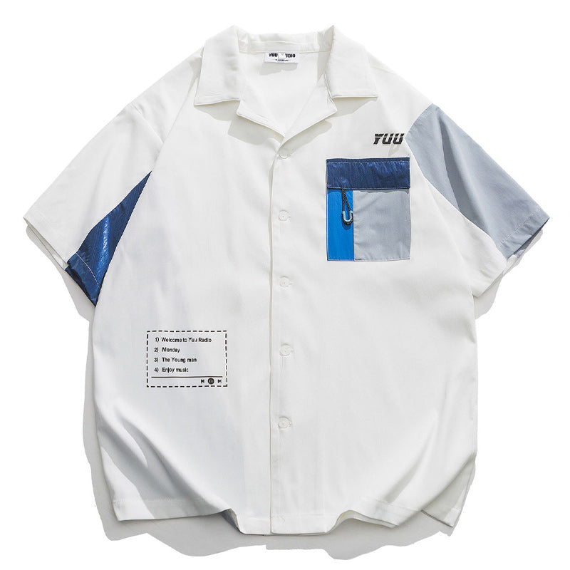 Fashion Cuban neck color combination short sleeve shirt