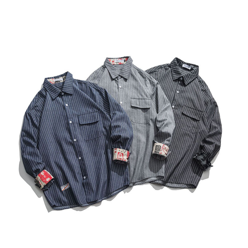Striped pocket shirt with lettering on sleeves