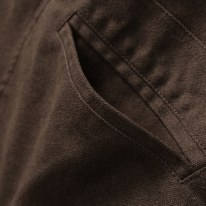 Plain, loose-fitting coat pocket lapel jacket