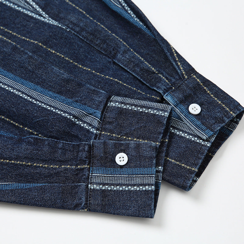 Striped pocket denim shirt