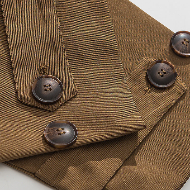 Spring plain turn-down collar mid-length/long coat