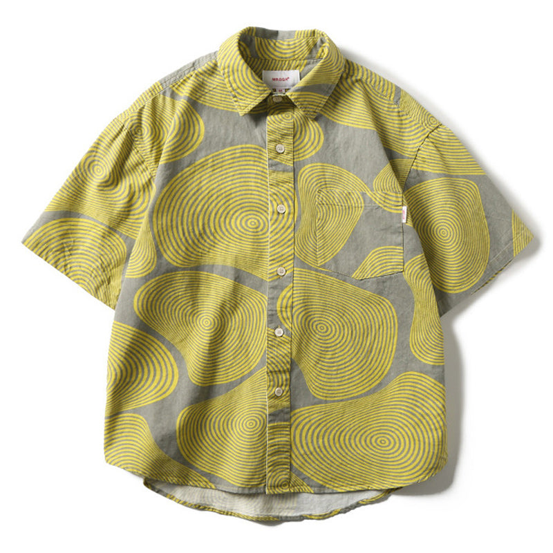Fashion yellow printed short sleeve shirt