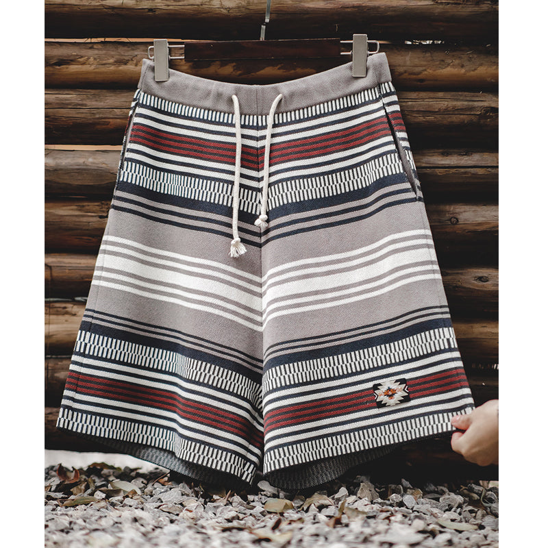 Ethnic striped intarsia beach shorts with Navajo tag