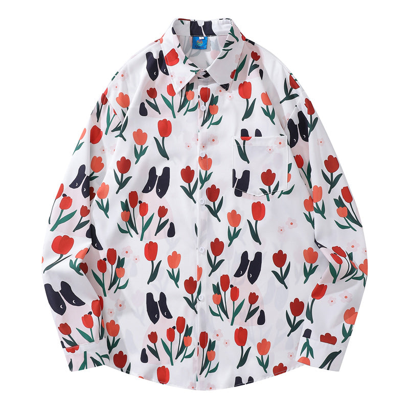 New for Autumn: "Dog and Flower" All-Over Print Long Sleeve Shirt