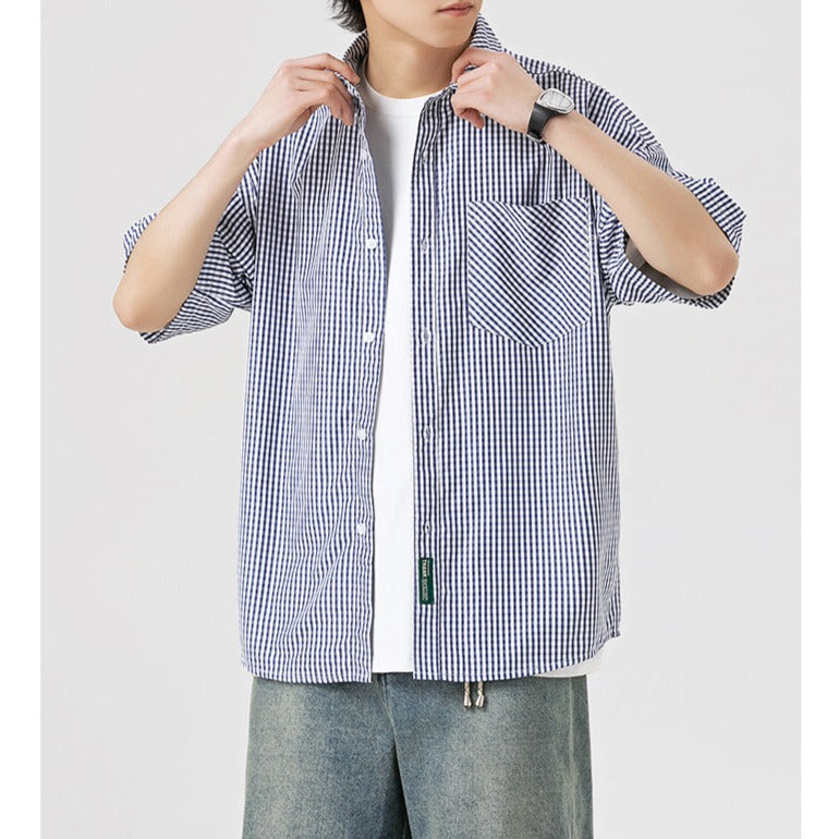 Classic check pattern short-sleeved shirt