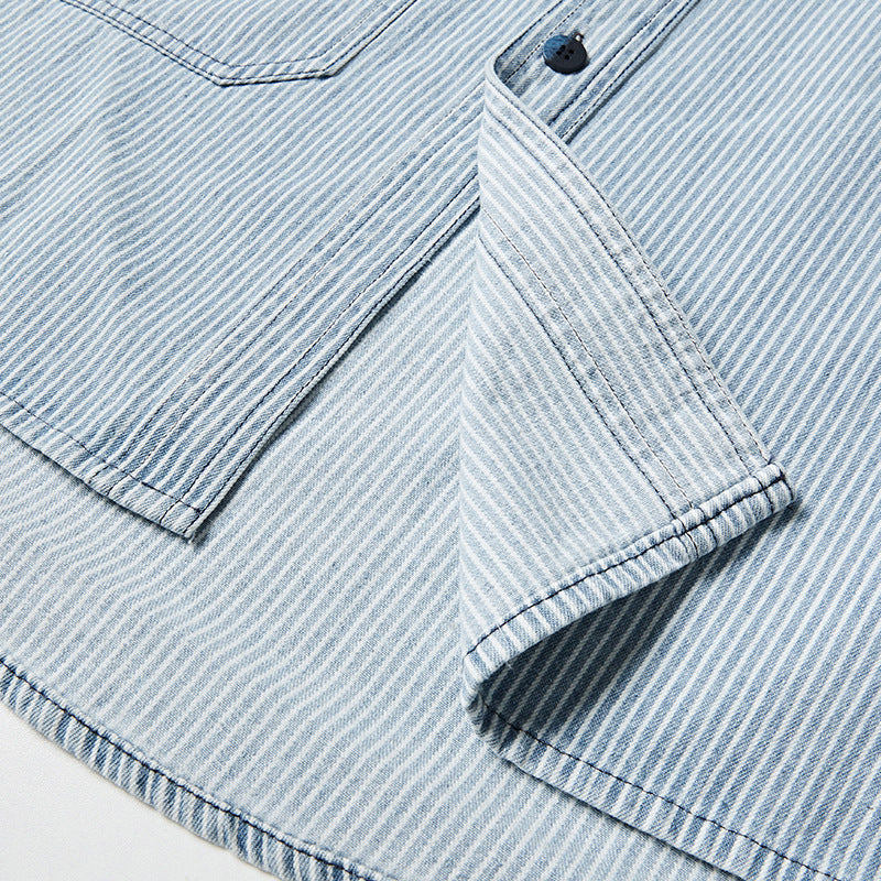 Spring color-coordinated striped multi-pocket skipper shirt