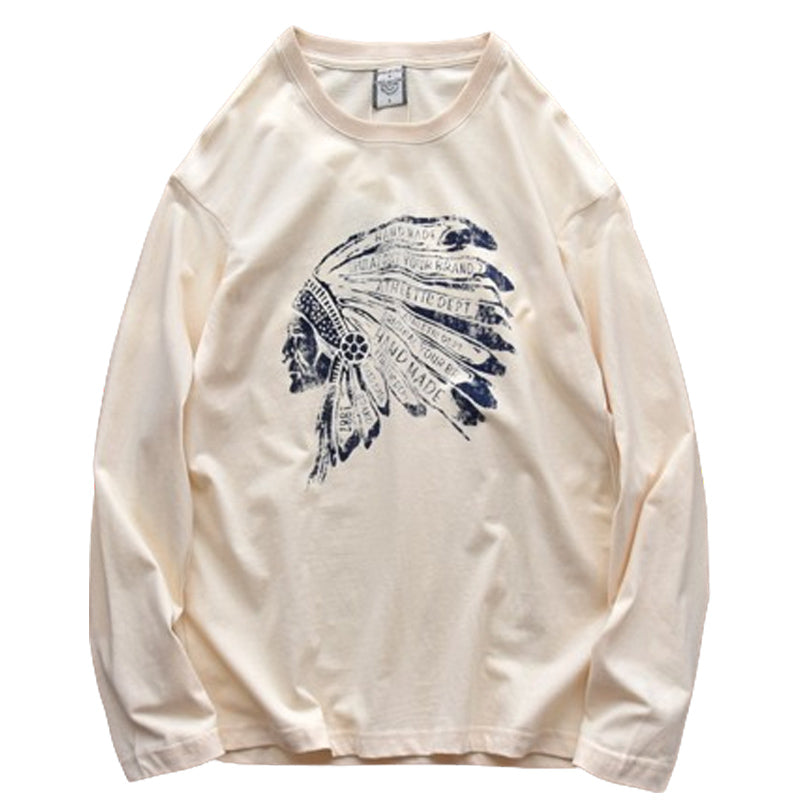 春新作 綿 アメカジ プリント 長袖 Tシャツ