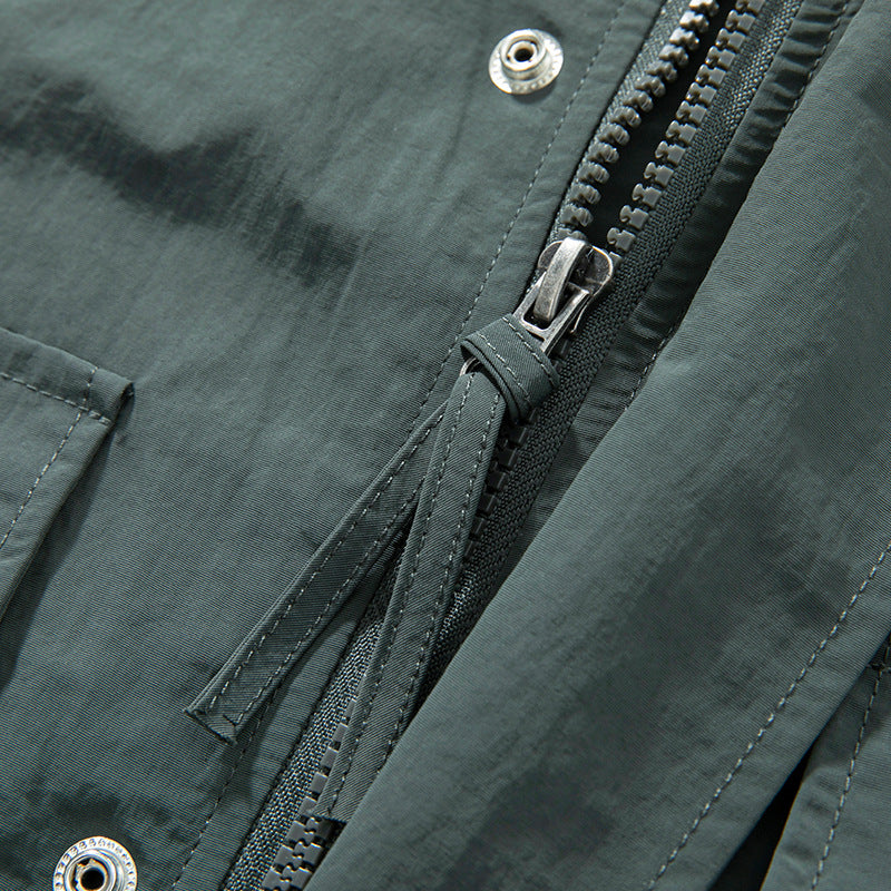 Solid color 3D multi-pocket hoodie cargo coat jacket