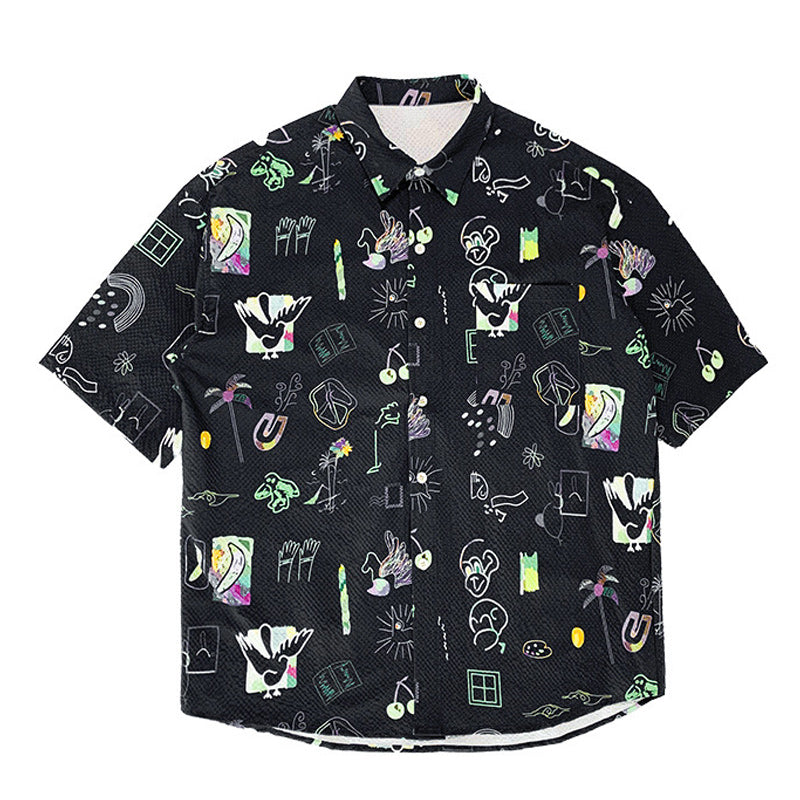 American casual all-over print aloha shirt