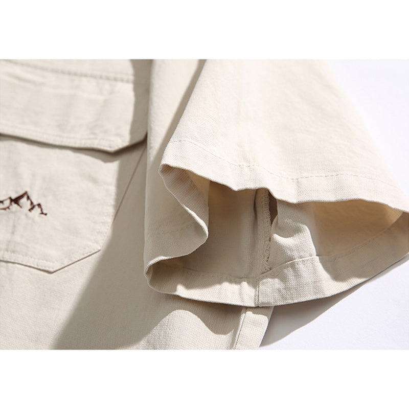 Solid color short-sleeved work shirt in four colors