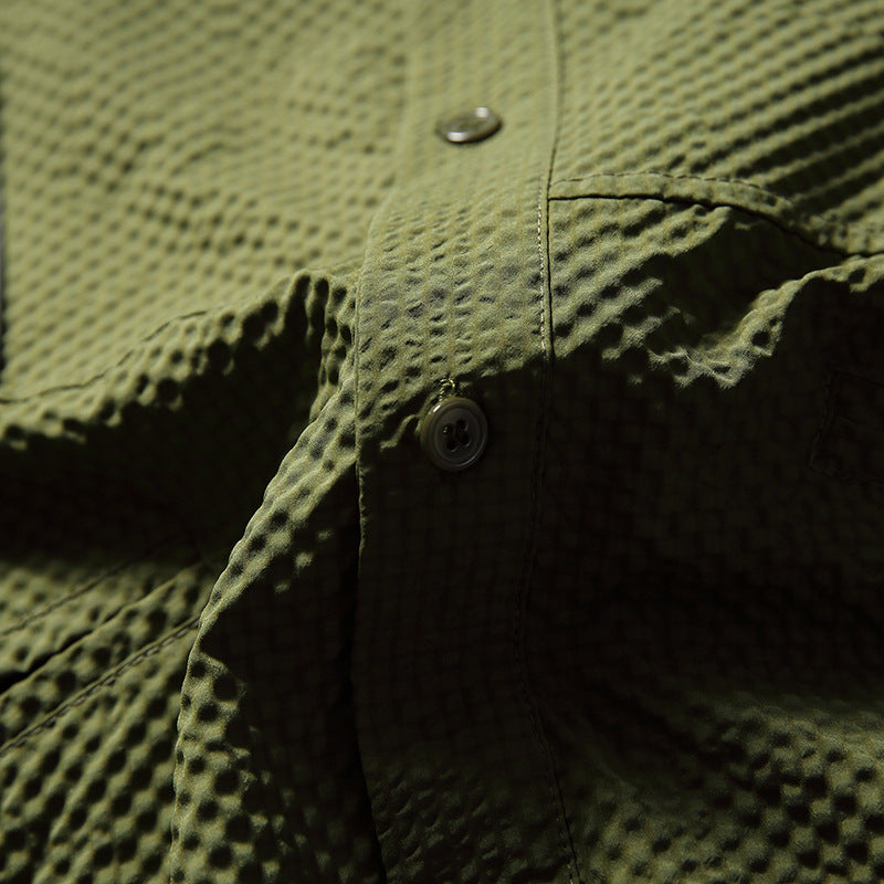New summer multi-pocket plain short-sleeved shirt