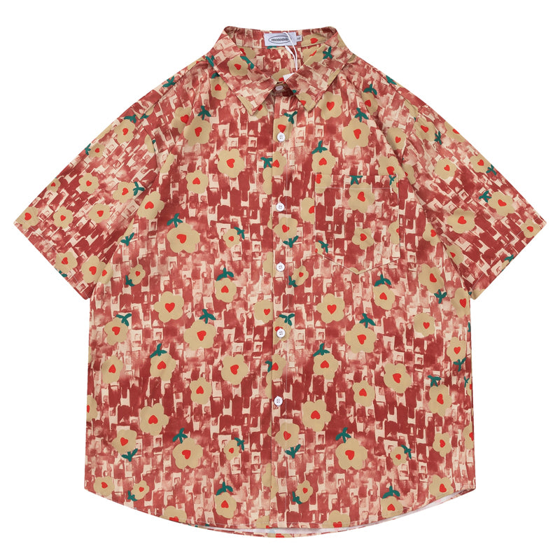 New Summer Floral Print Short Sleeve Shirt