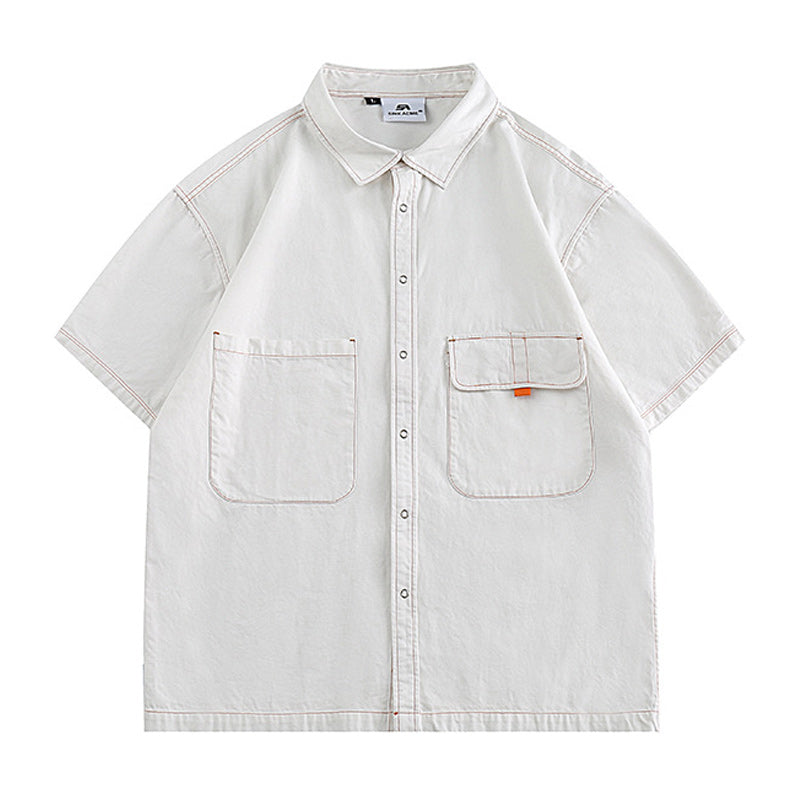 Retro casual plain work short sleeve shirt