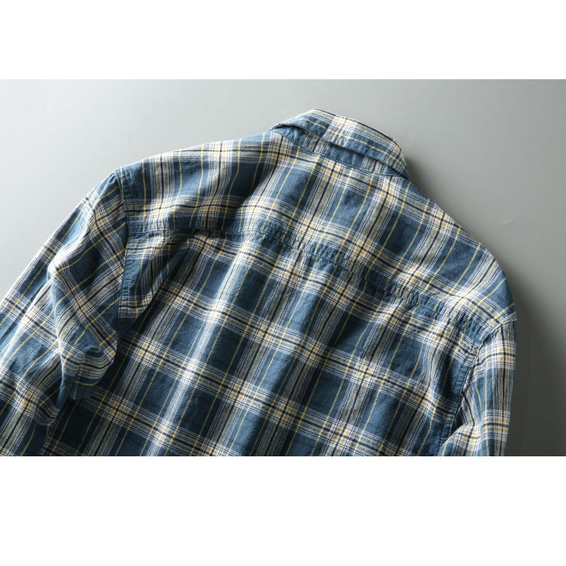 Yarn-dyed tartan check work shirt