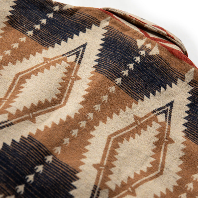 Mixed-color ethnic-style loose-fitting long-sleeved shirt