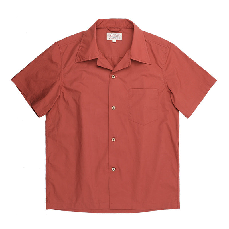 Solid Cuban collar print short sleeve shirt