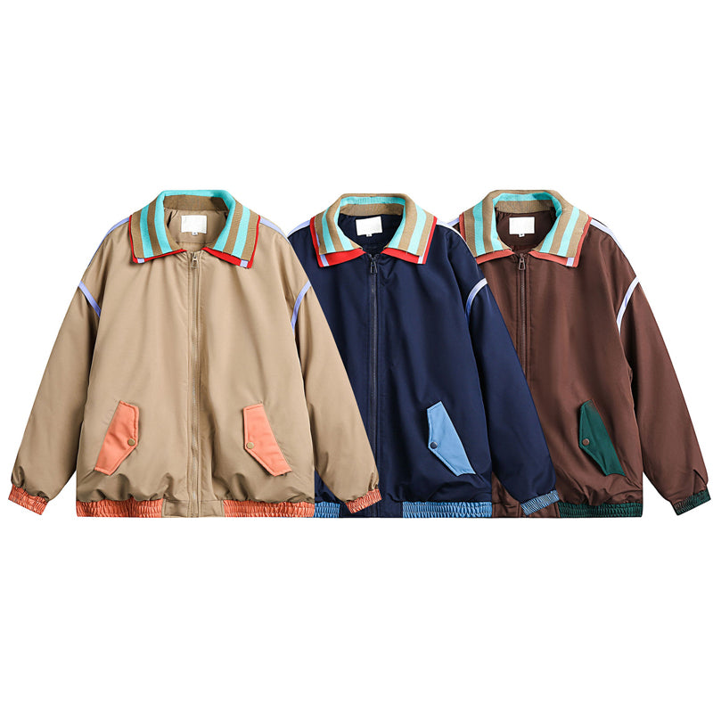 Oversized mixed-color thick coat, loose-fitting down jacket
