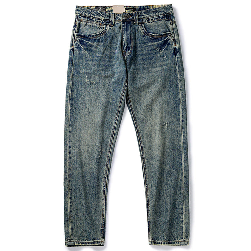 13.5 oz 100% cotton washed old straight jeans