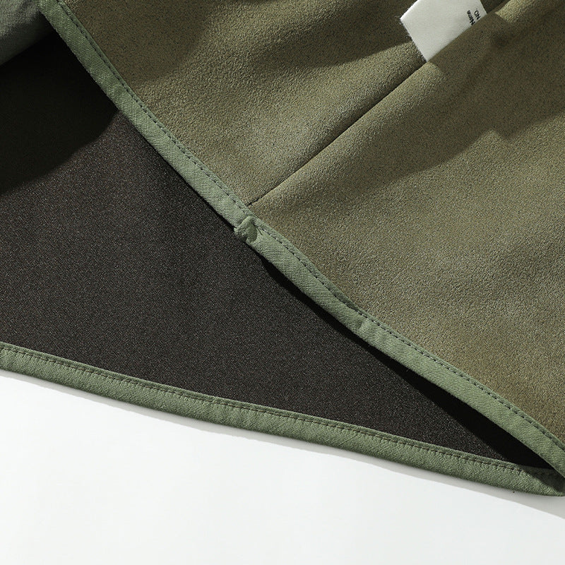 Color-block zipper pocket collarless jacket