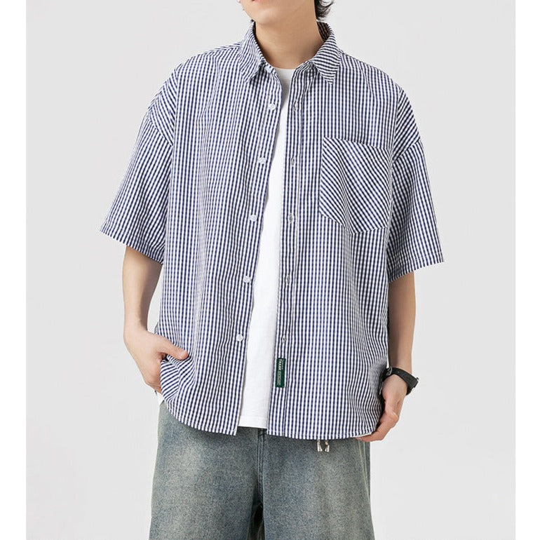 Classic check pattern short-sleeved shirt