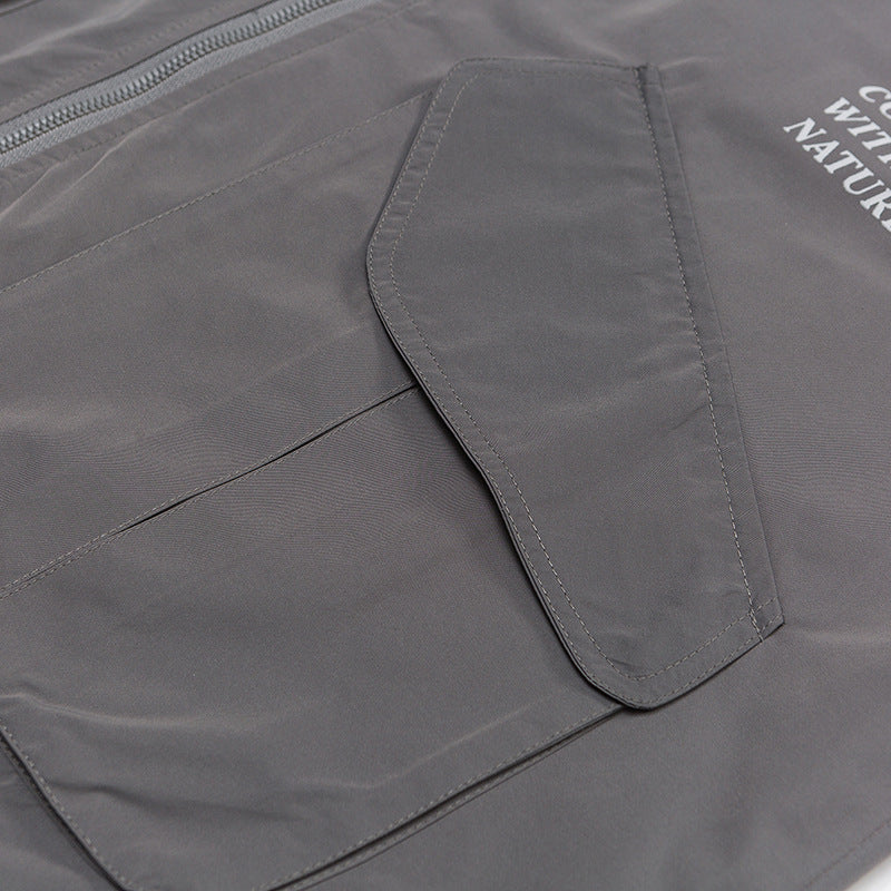 Solid color 3D pocket turn-down collar jacket