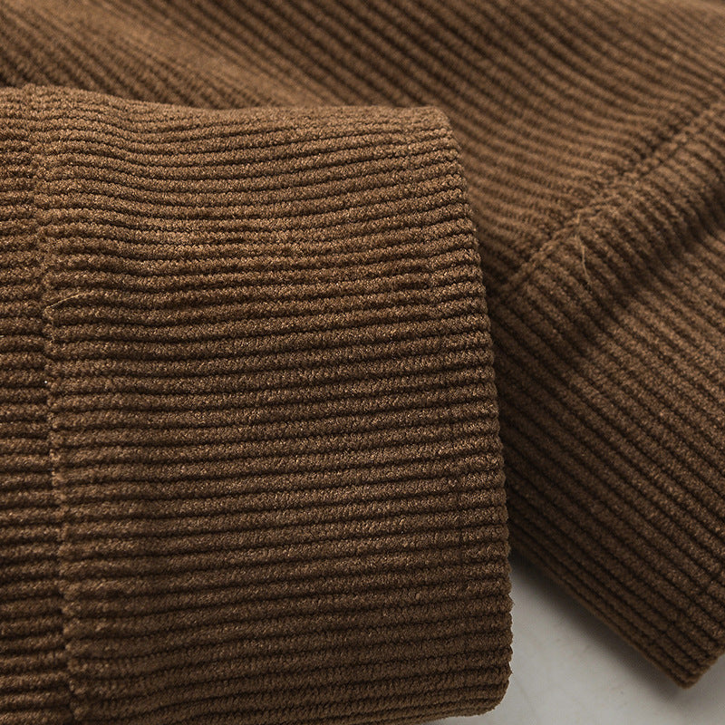 Plain corduroy coat with label decoration